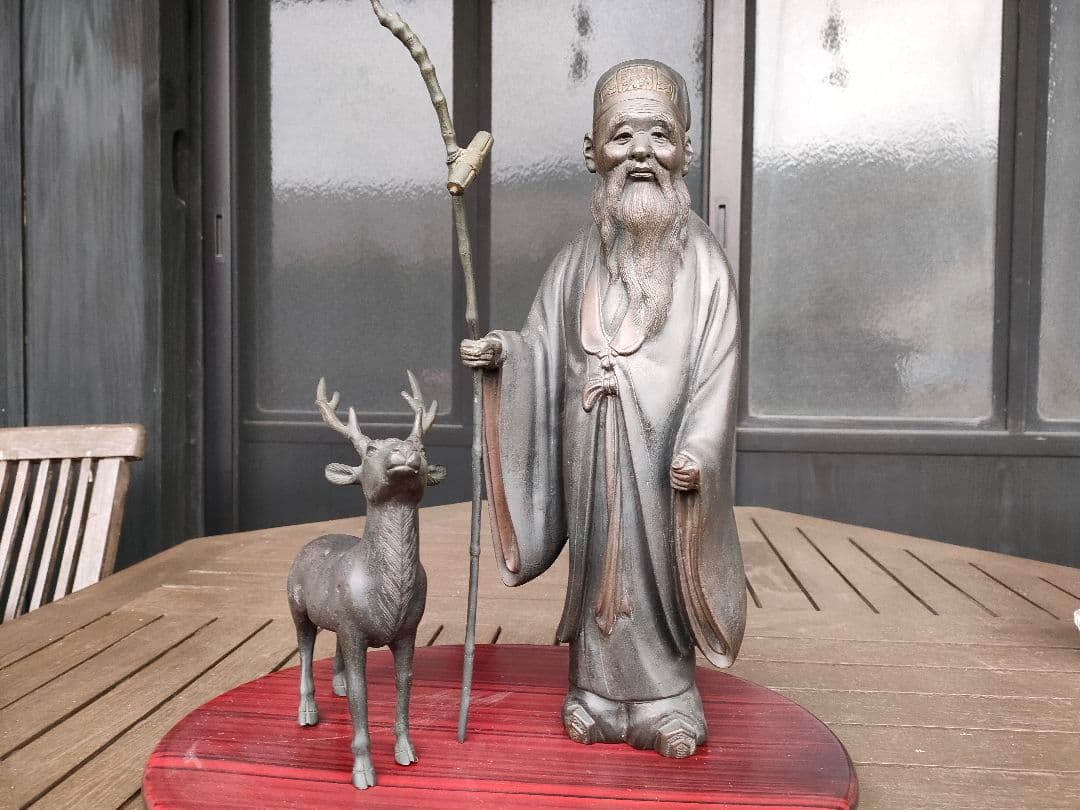 寿老人と鹿（台含む）骨董　置物