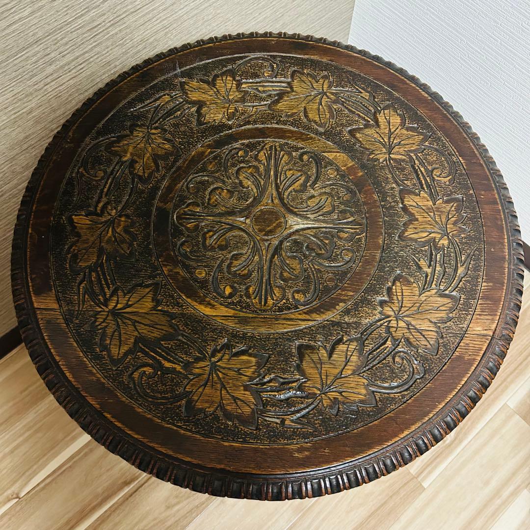 ヴィンテージ アンティーク 手彫り テーブル 猫足テーブル 高級 家具 葉脈