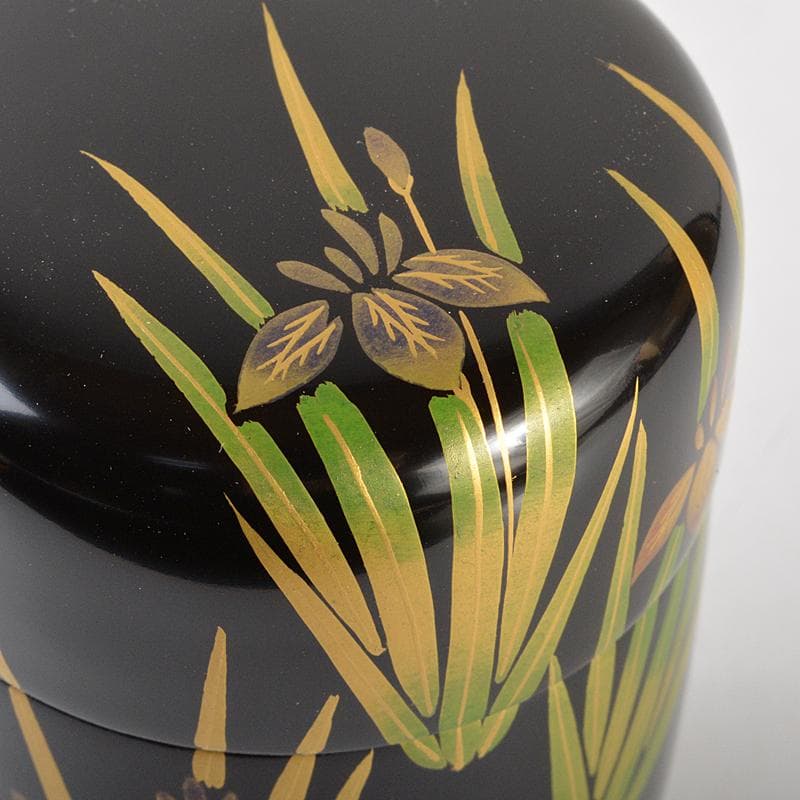 茶道具　塗師　牧田芳祥 作　あやめ蒔絵　長棗　共箱　V　R7229