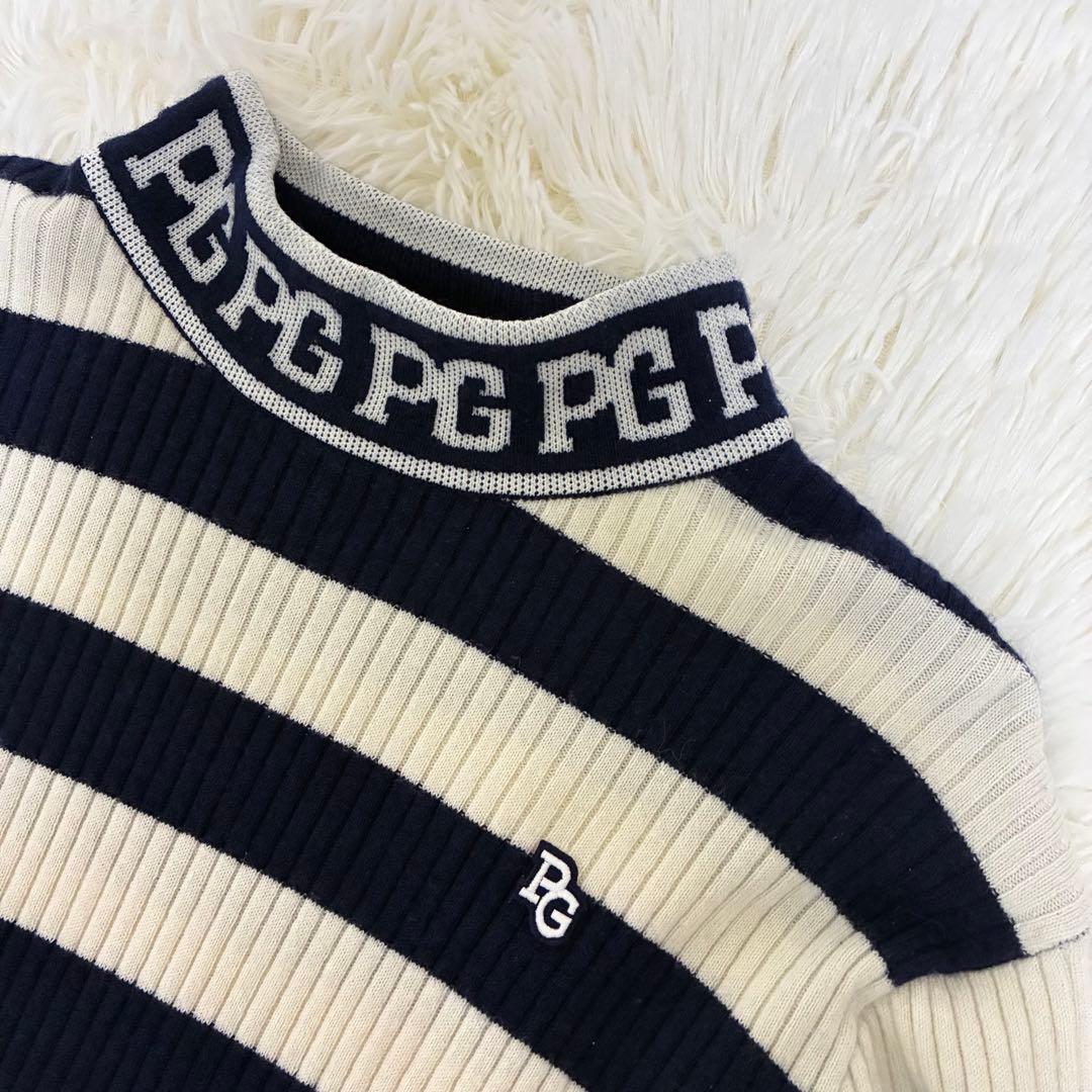 美品✨ パーリーゲイツ ウールカシミヤ ボーダー柄ハイネックニット（5）L 白紺