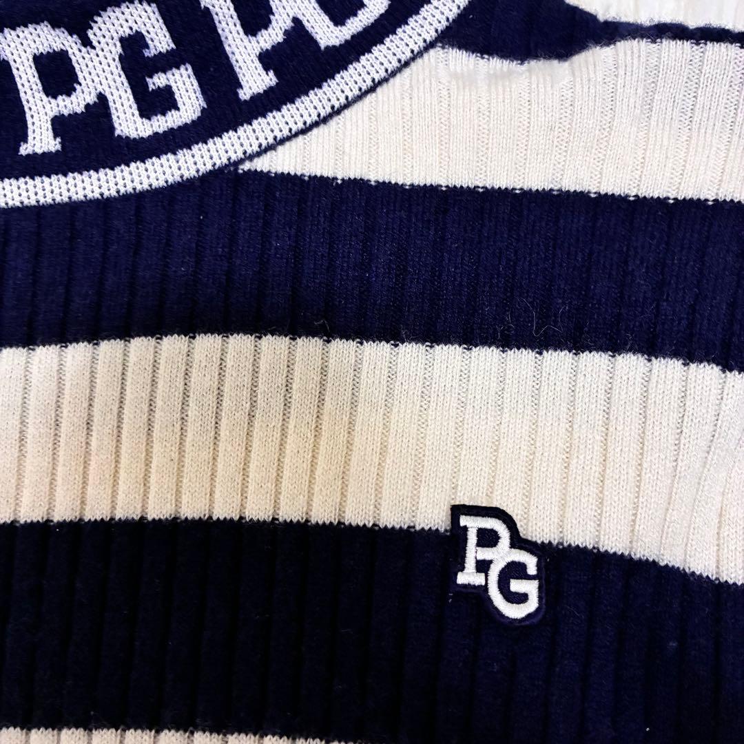 美品✨ パーリーゲイツ ウールカシミヤ ボーダー柄ハイネックニット（5）L 白紺