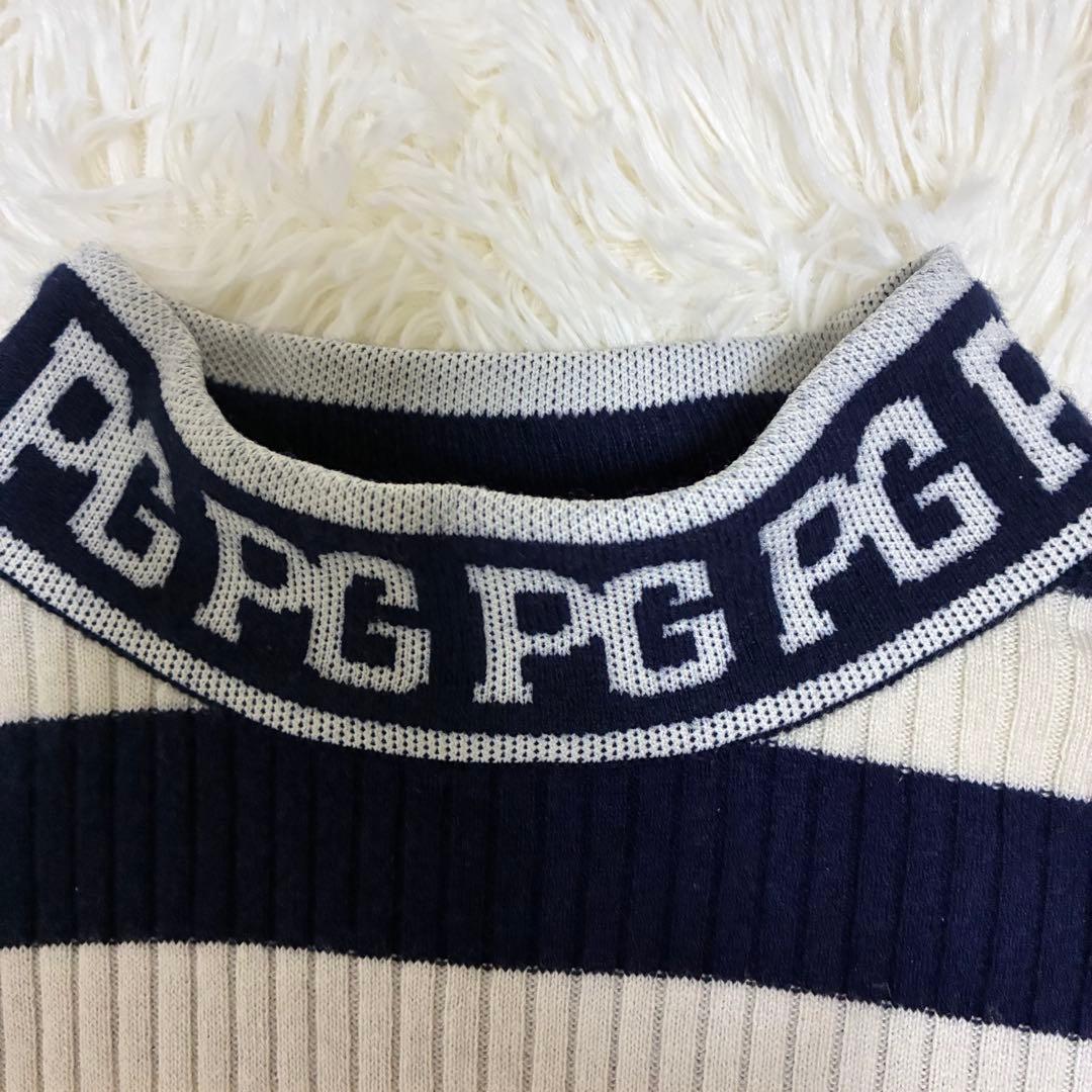 美品✨ パーリーゲイツ ウールカシミヤ ボーダー柄ハイネックニット（5）L 白紺