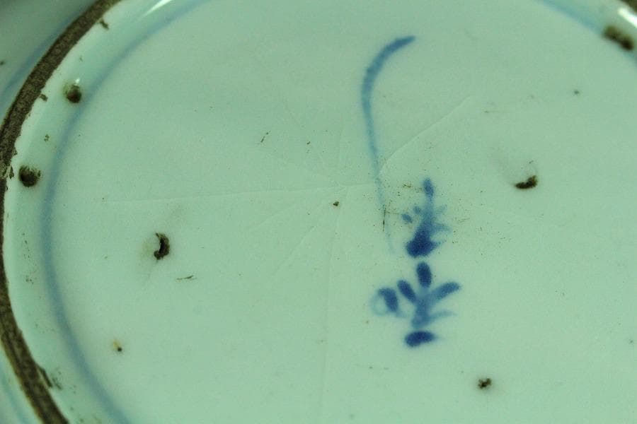 中国美術 古染付 草花紋 皿 φ17.5cm 五件 まとめて(K-RC994)