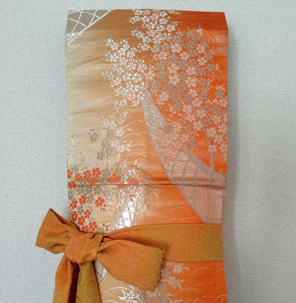 お琴カバー【橙】着物帯 ゆたん油単ハンドメイド 和楽器 正絹 袋帯 山田流