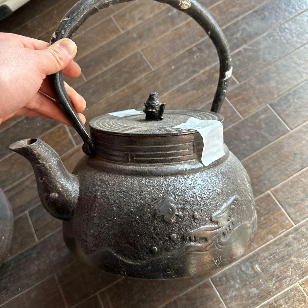 大きい南部鉄瓶海柄