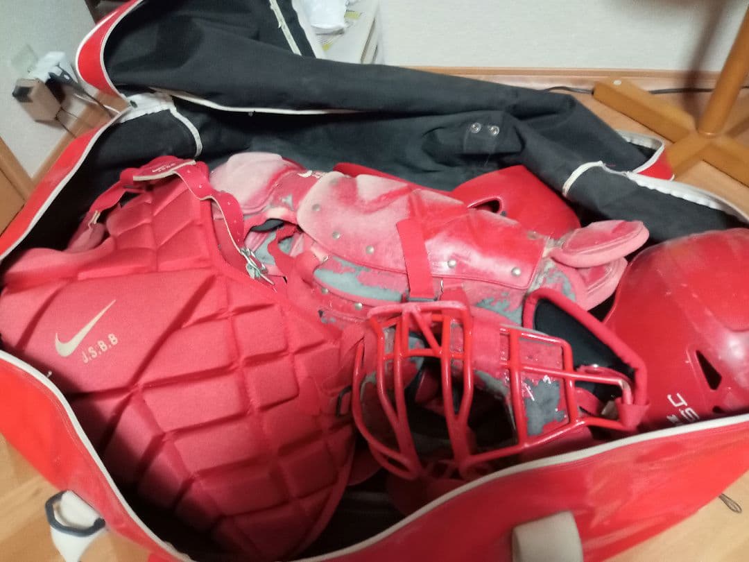 野球ヘルメット キャッチャー防具一式 道具ケース 木製バット ルールブック　５点