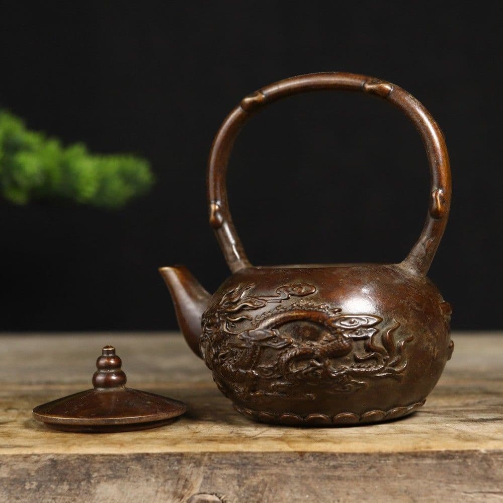 銅 細工 龍鳳提梁壺 茶壺 酒壺 茶道具 工芸品 美術品 置物