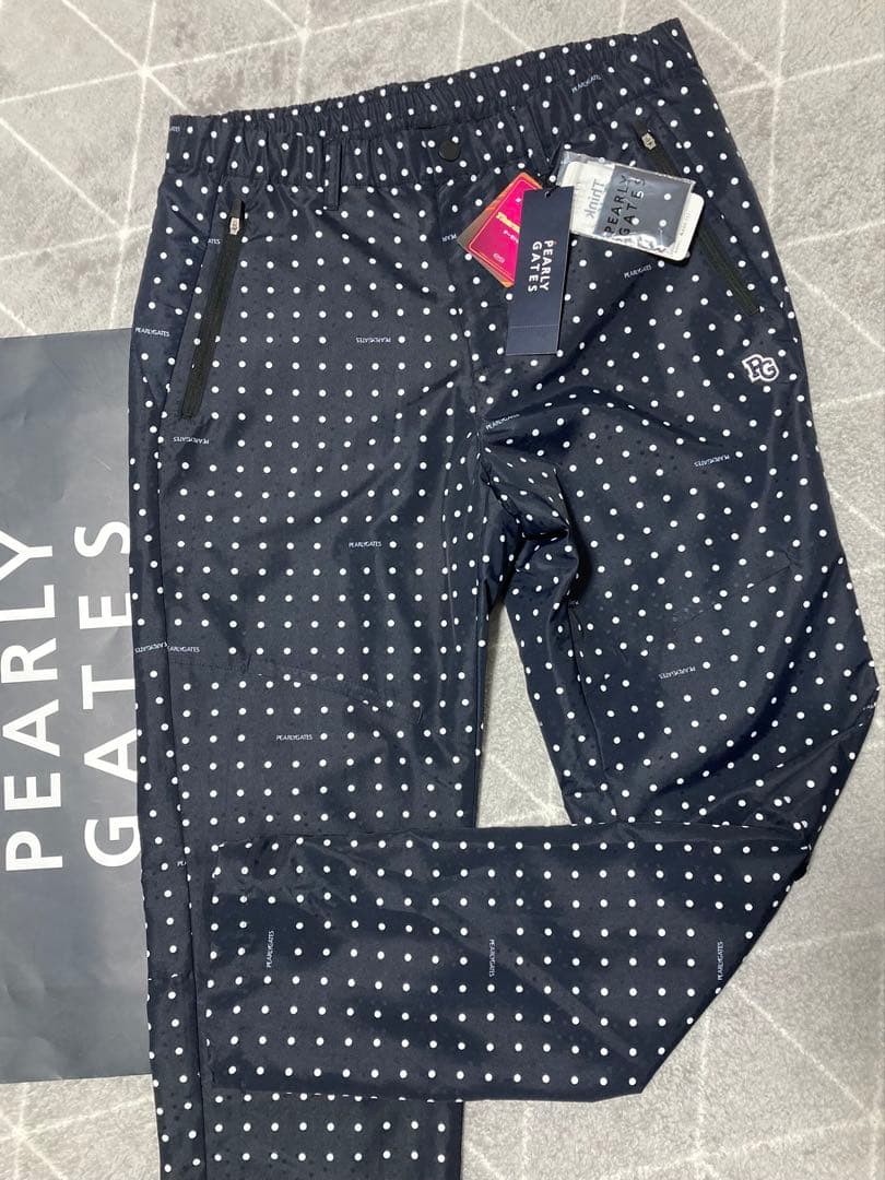 新品 パーリーゲイツ タフレックス×サーモトロンパンツ ミニドット柄(6)LL紺