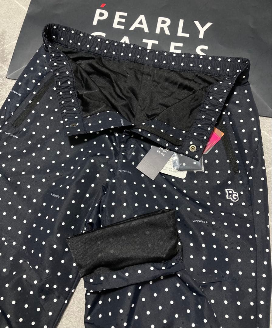 新品 パーリーゲイツ タフレックス×サーモトロンパンツ ミニドット柄(6)LL紺