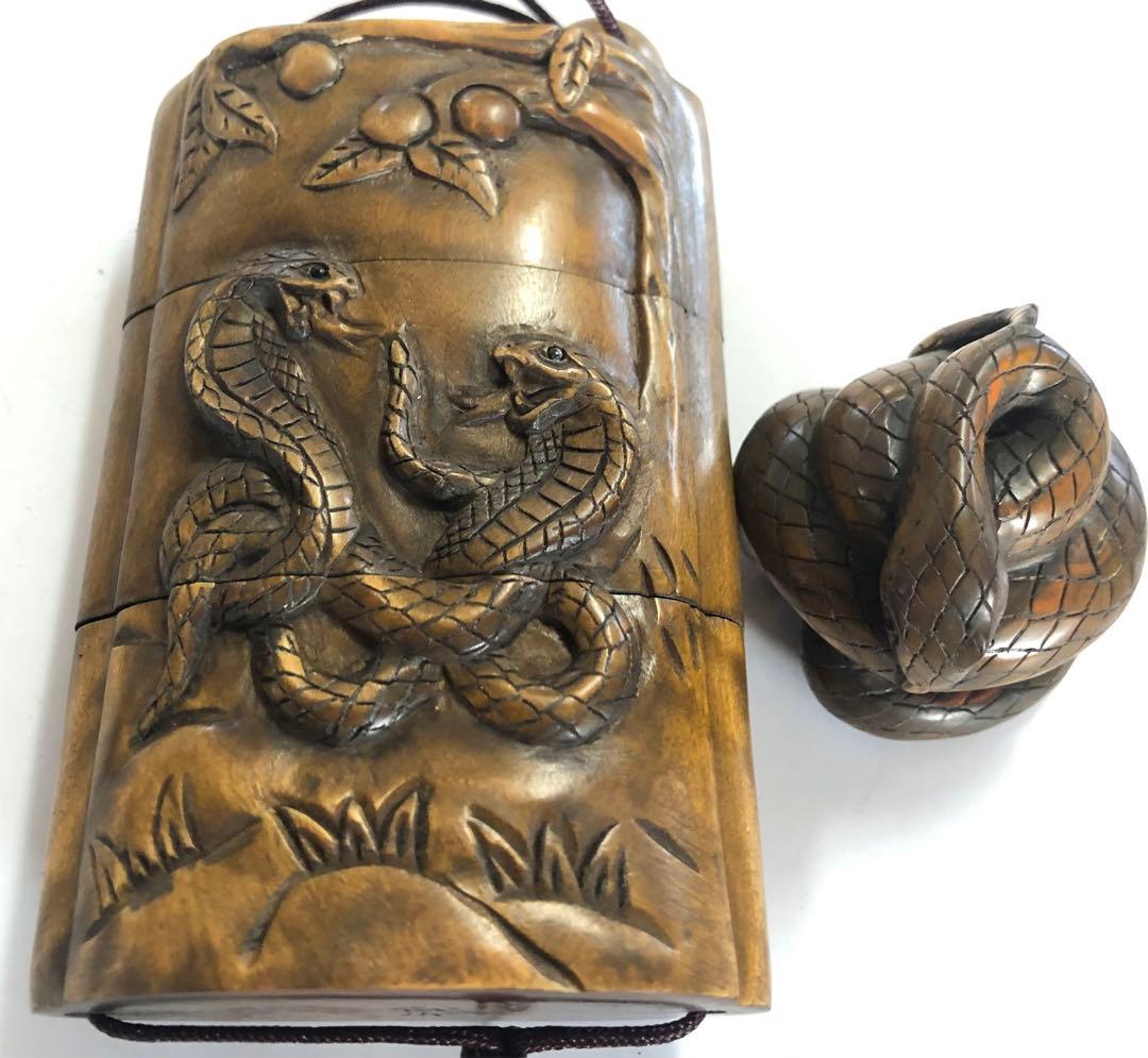 印籠ヘビの図インロ手作りオブジェインテリアアンティーク印籠現品無料発送