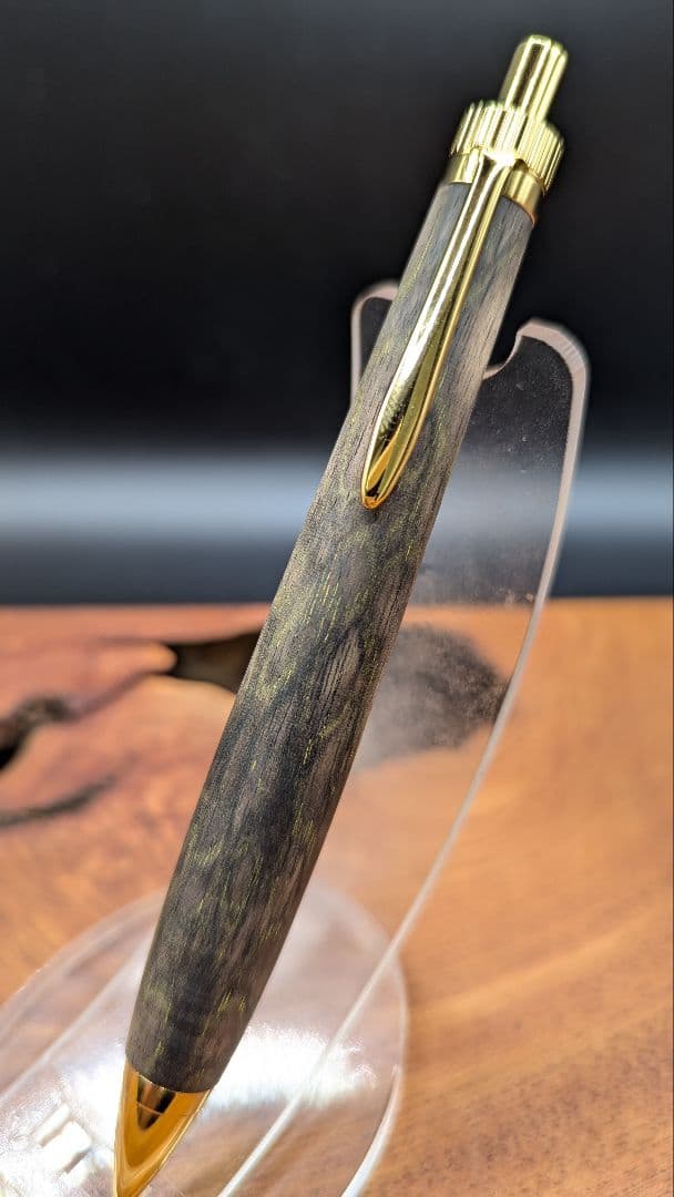 601超極上　黒柿孔雀杢　木軸シャーペン　ボールペン