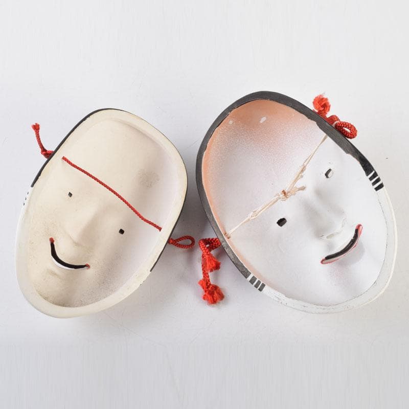 安達静岳作　能面　能楽　雅楽　陶器製　小面　お面　2点　N　9082A