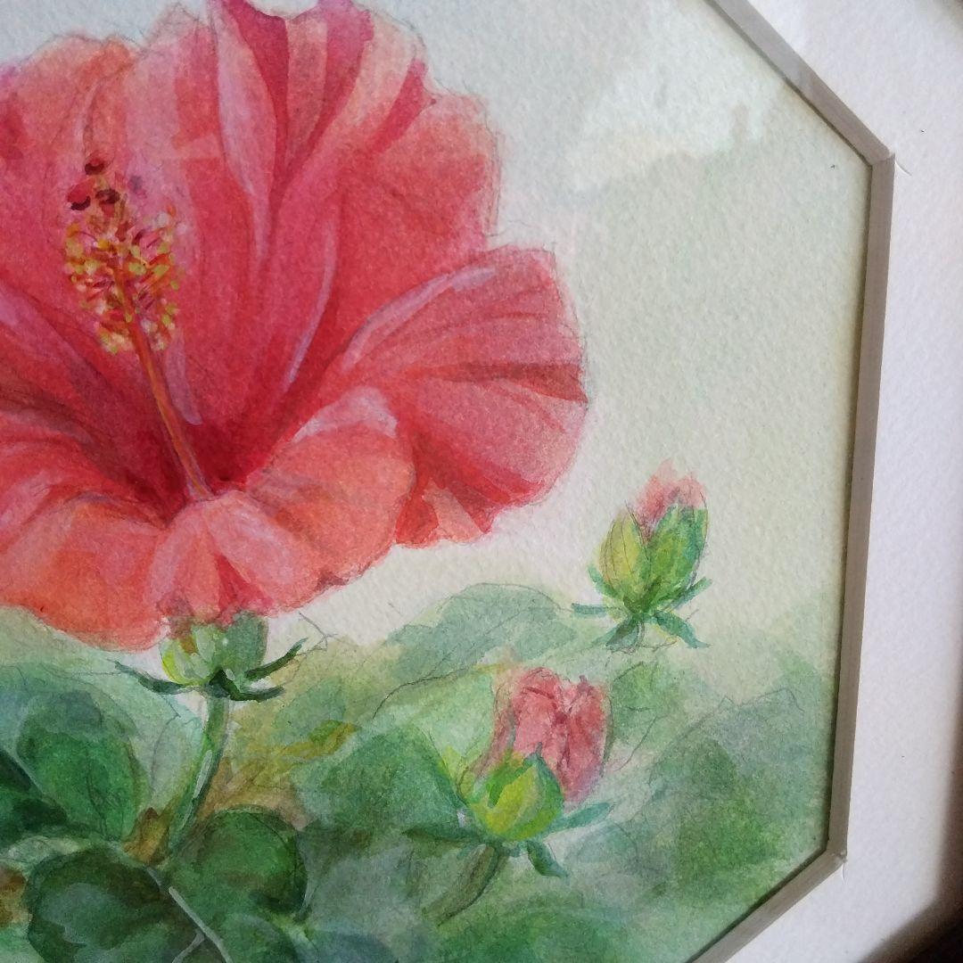ハイビスカス。画家の作品、古典画水彩、最終値下げ。