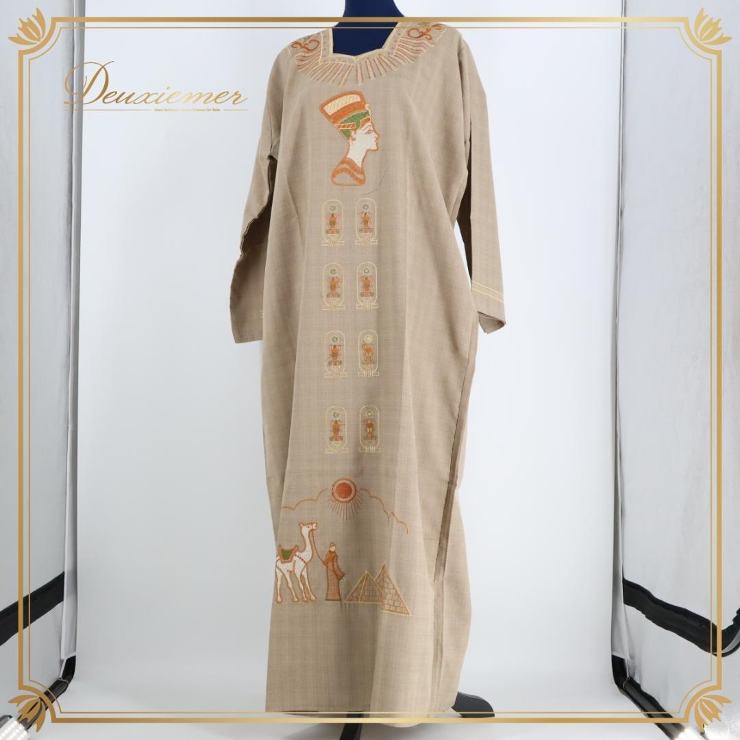 【ベリーダンス用衣装】ベージュ ガラベーヤ ワンピース ドレス 黄色 オレンジ