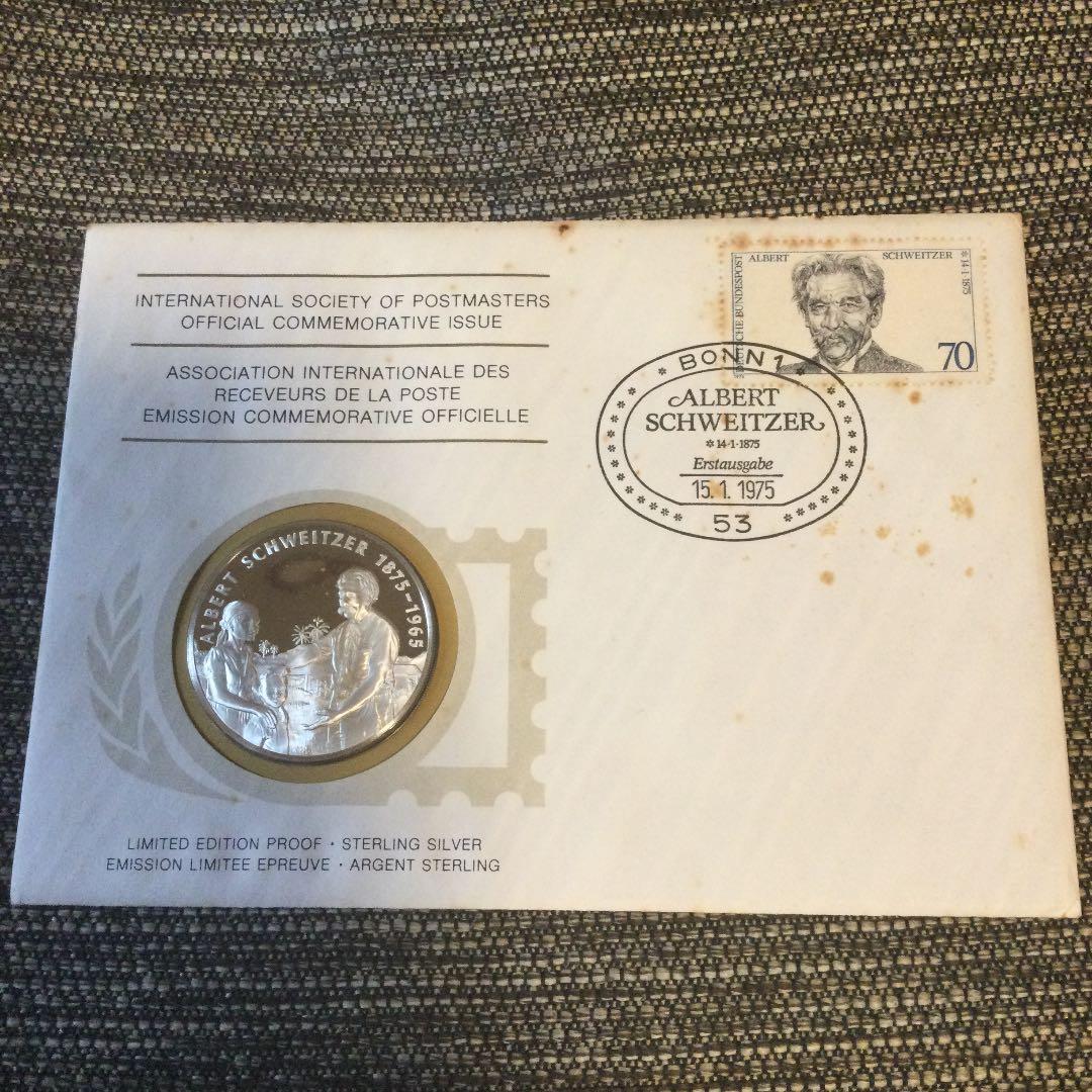 アルバート・シュヴァイツァー博士誕生100周年記念封筒と銀プルーフメダルセット