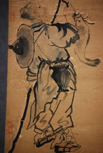 不詳/作者不詳/喜慶有餘/釣人図/布袋屋掛軸HC-887