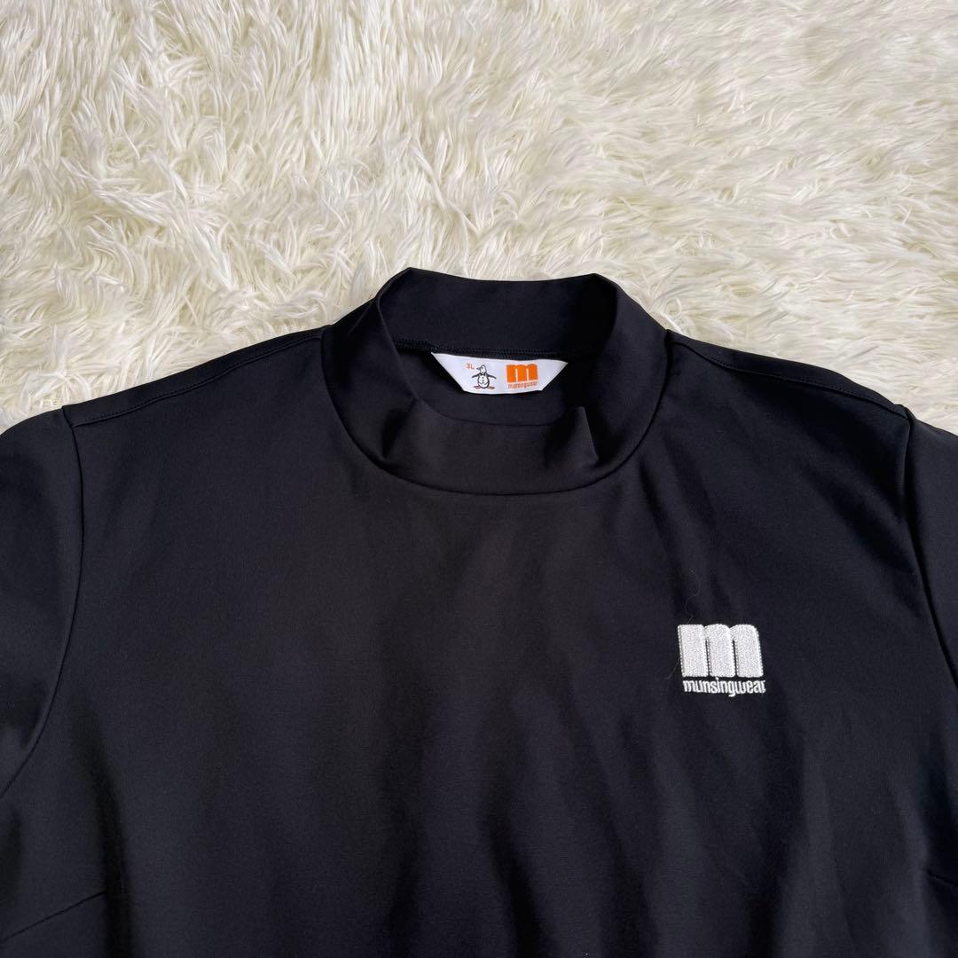 【マンシングウェア】美品 モックネックワンピース ブラック 総ロゴ 3Lサイズ