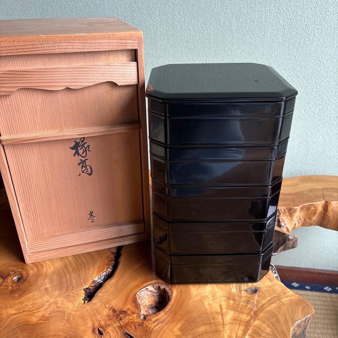 茶平一斎作 輪島塗 お重 五段 塗師 共箱