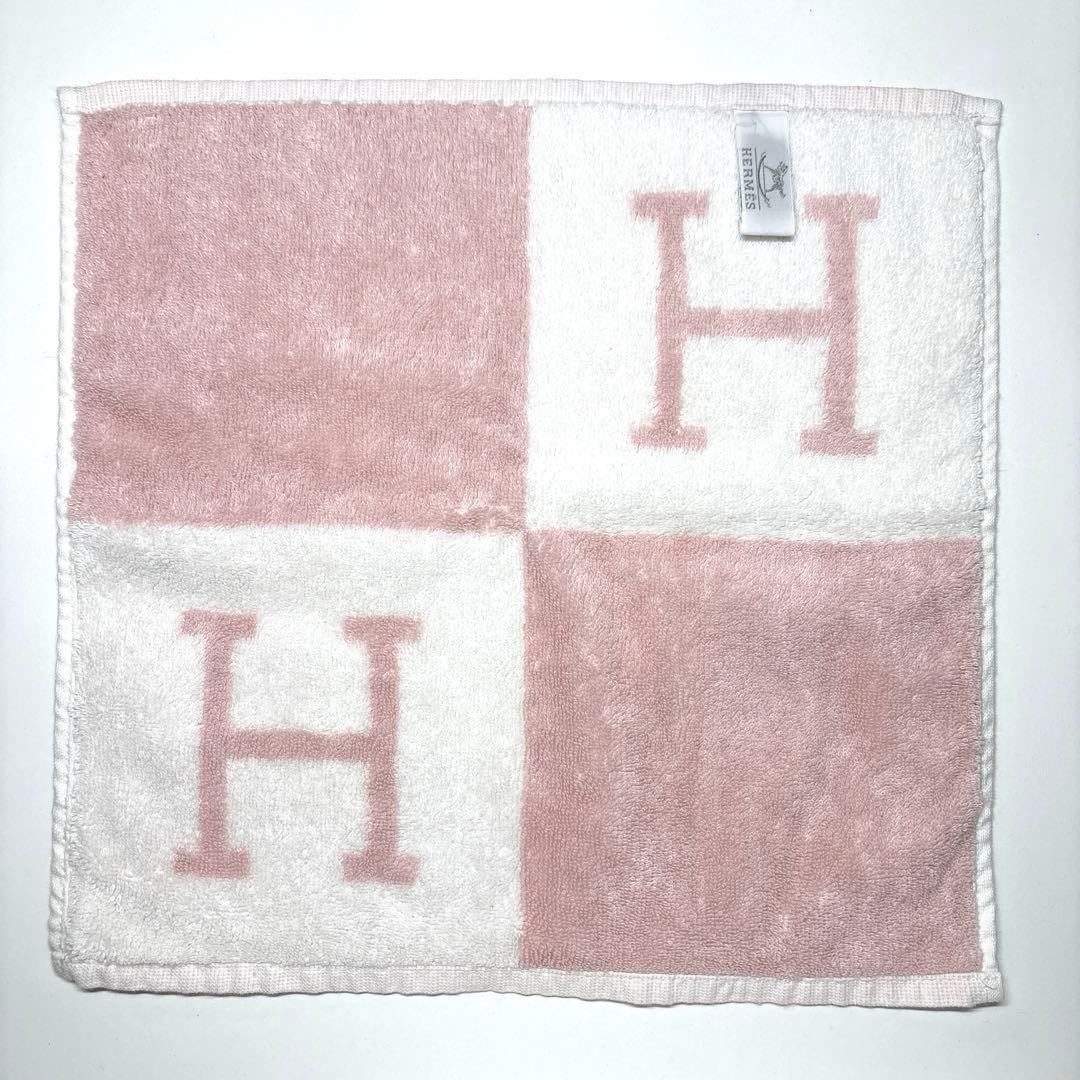 【週末値下げ】HERMES Hロゴ タオルハンカチ2枚　ピンク/ブルー