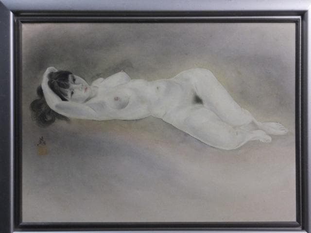 島内史郎　落款印譜 共シール『裸婦』日本画 紙本に岩絵具彩色 8号 0718D