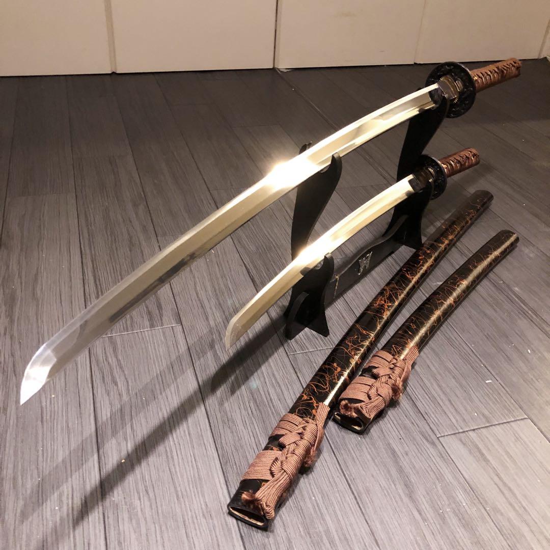高級模造刀　高級居合刀　太刀　大小セット　本研波刃　亜鉛合金