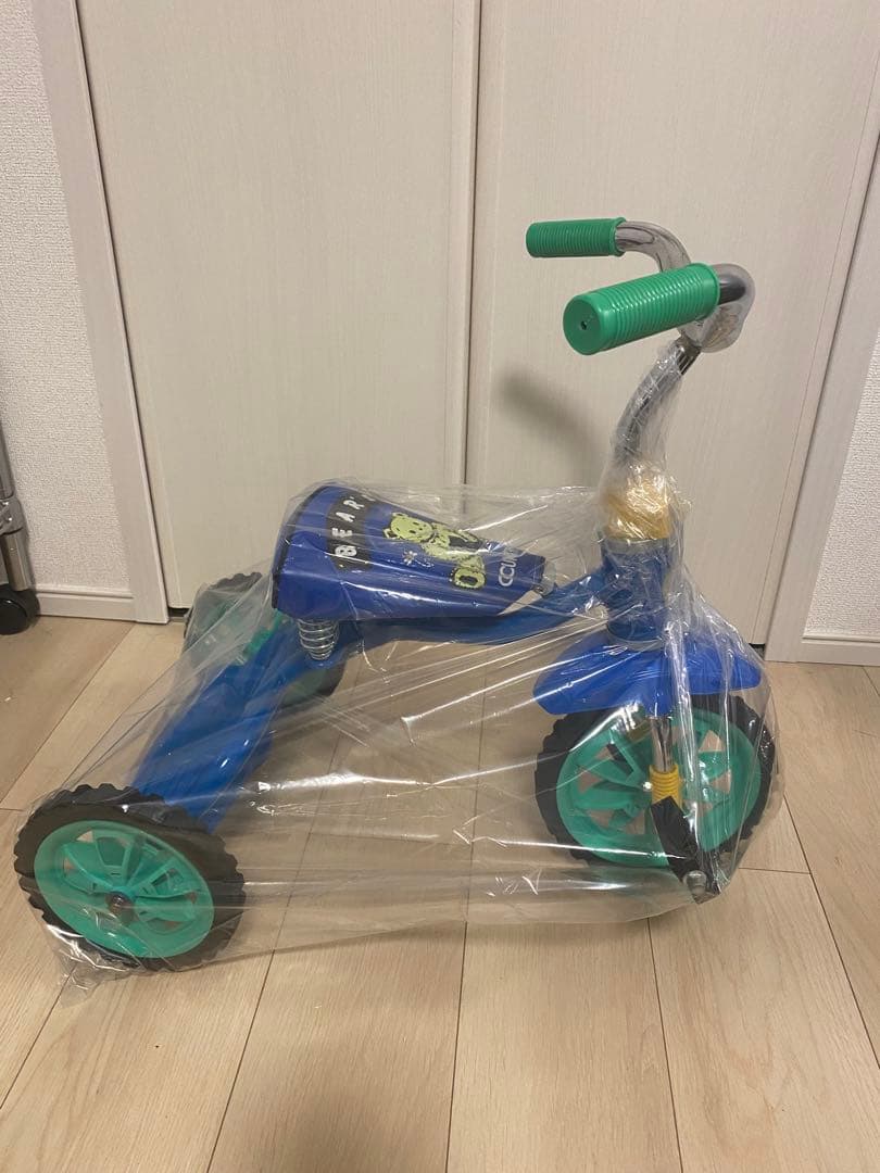 三輪車 ブルー　昭和レトロ　キッズサイクル　豆ダッシュ　トレーニング自転車
