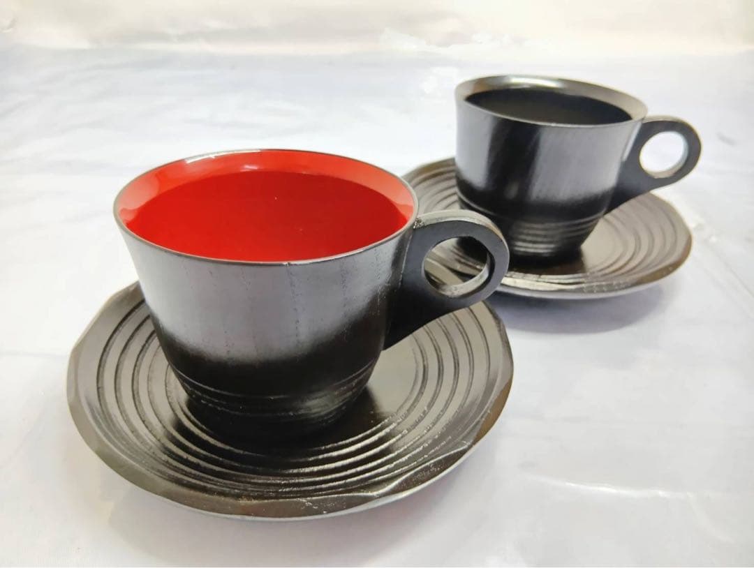 もくべえ 天然木 漆塗 ティーカップ&ソーサー ペア2客