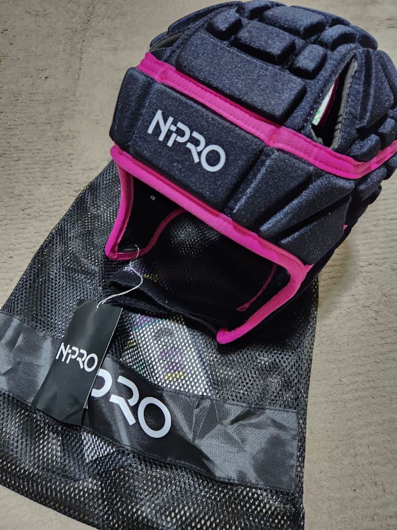 N-PRO 新品ヘッドギアヘッドキャップ 黒✕ネオンピンクSizeL 新品未使用