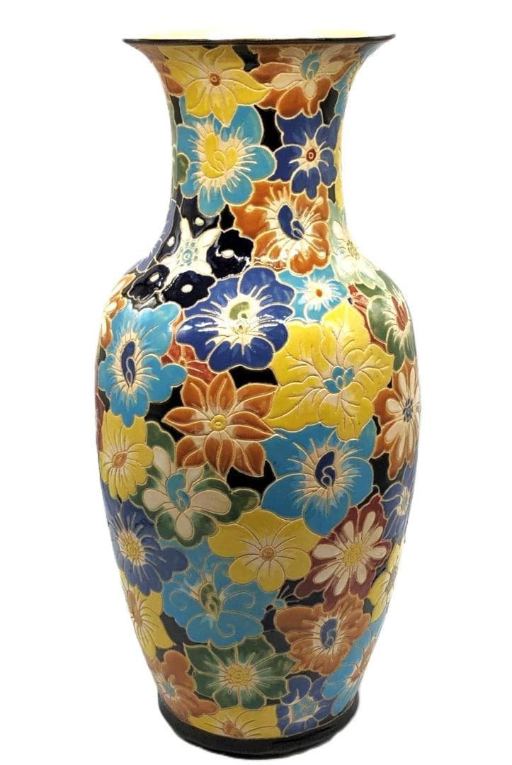 【 インド 19世紀花瓶 】　高さ56ｃｍ　八彩唐花尽し　コレクター放出