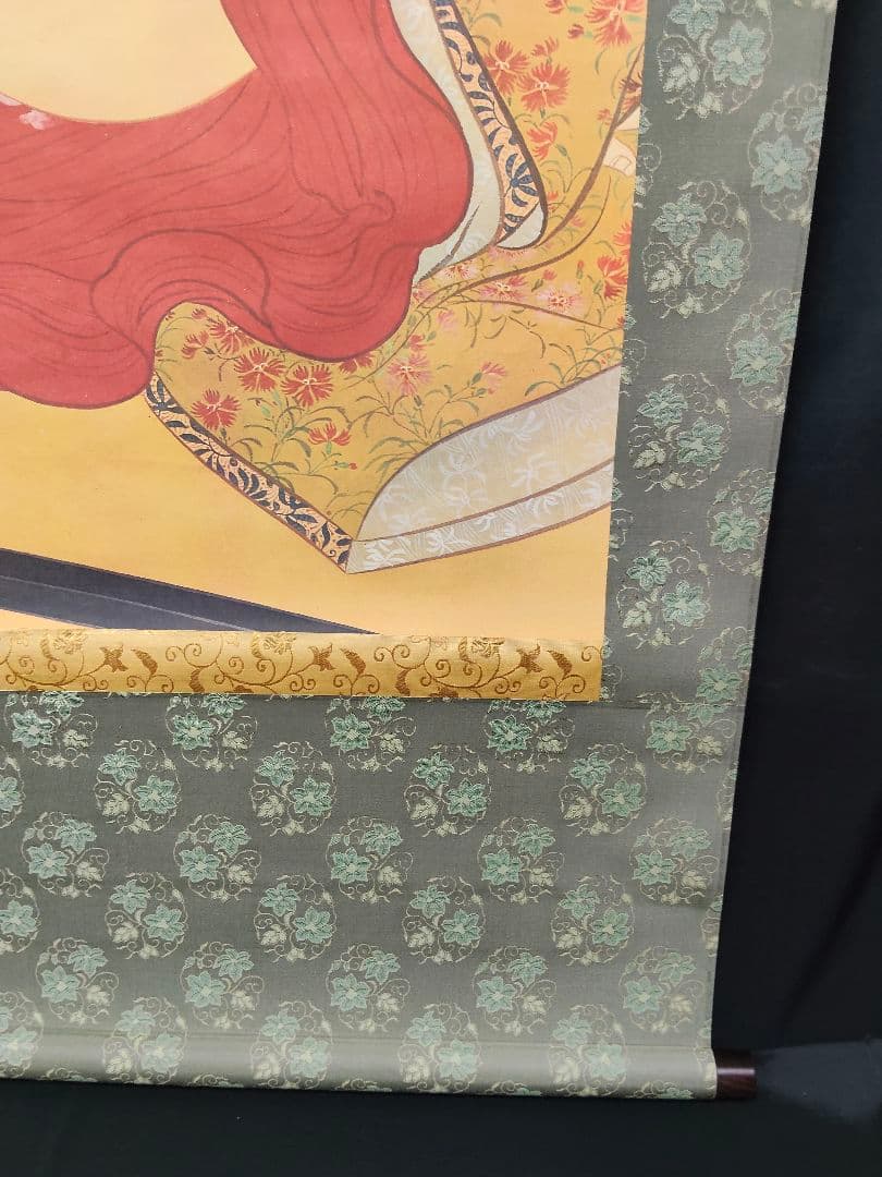 掛軸 絹本 複製工芸画 美人画 桐箱付 伝・葛飾北斎筆