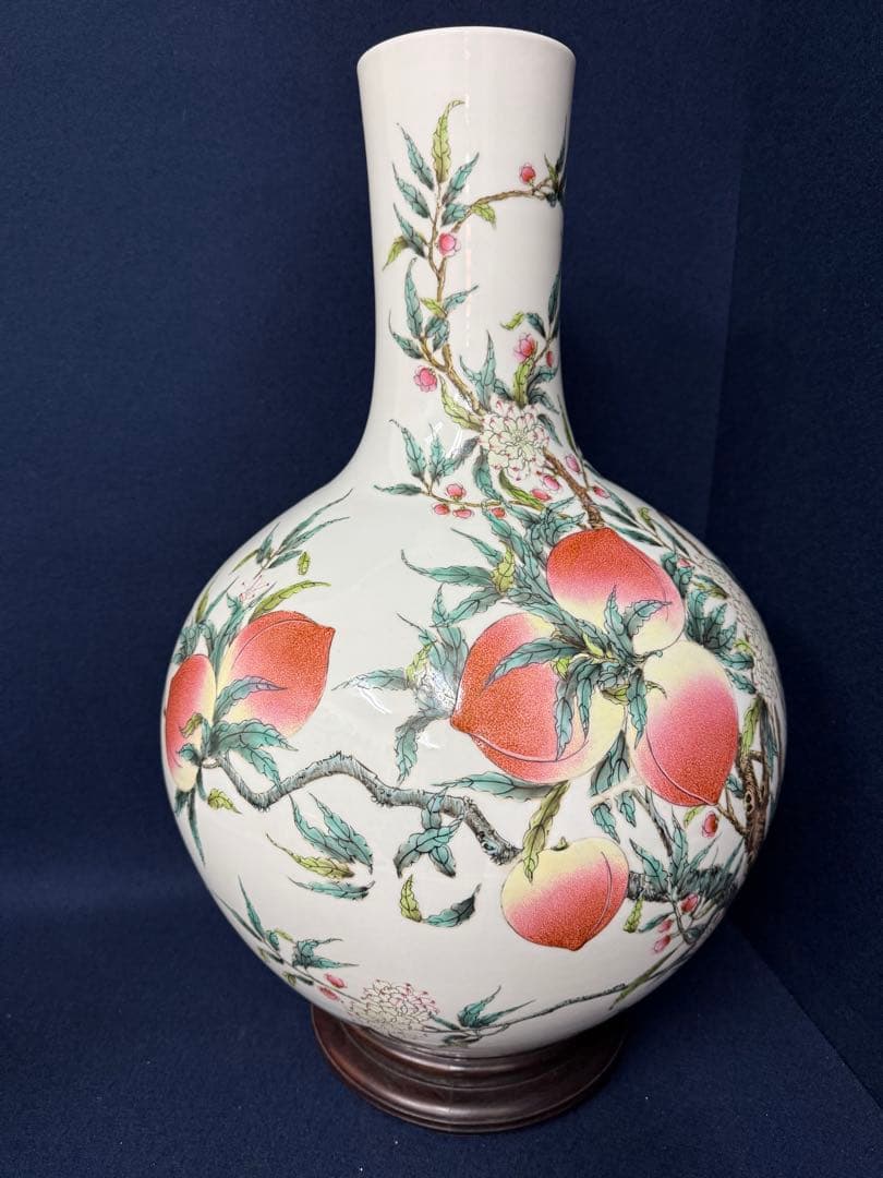 大清乾隆年製 大振り 粉彩 桃家紋 花器 花瓶 華道具 時代 古玩 蔵出 骨董品