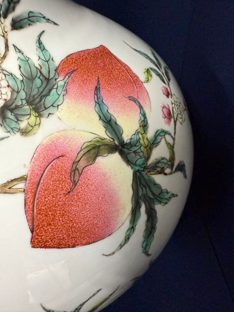 大清乾隆年製 大振り 粉彩 桃家紋 花器 花瓶 華道具 時代 古玩 蔵出 骨董品