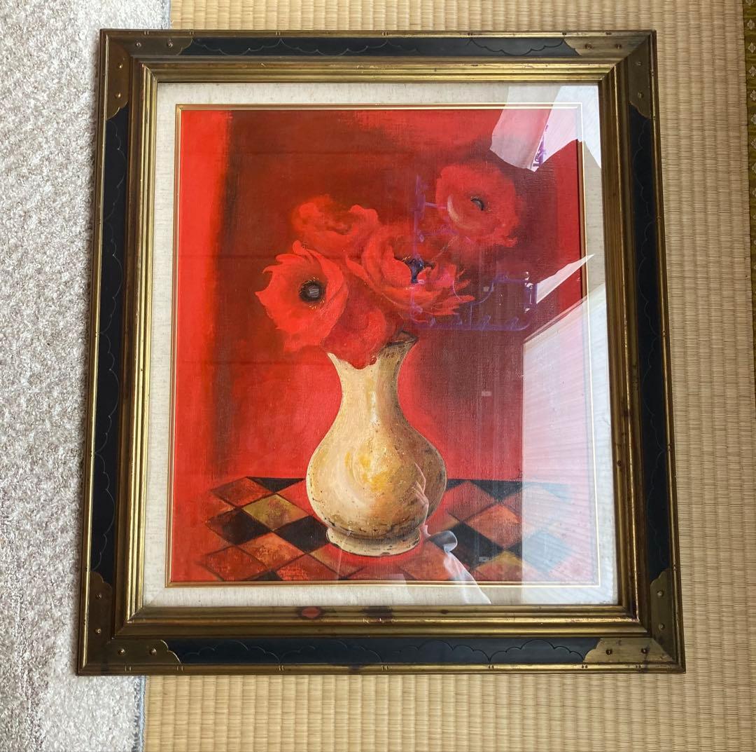 花瓶と花の油彩画