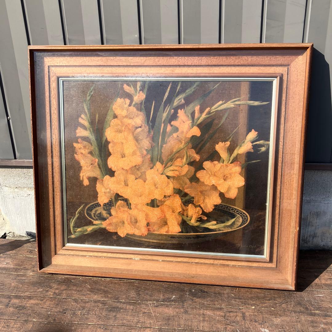 昭和レトロ 複製名画 バッハ グラジオラス 静物画 額装 アートサプライ