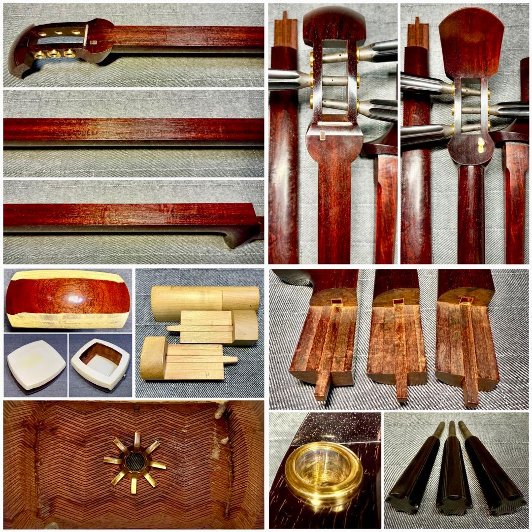 【極上玉杢】最高級 津軽三味線 金細 子持綾杉胴 超美品 トチ巻太棹 瘤杢 縮杢