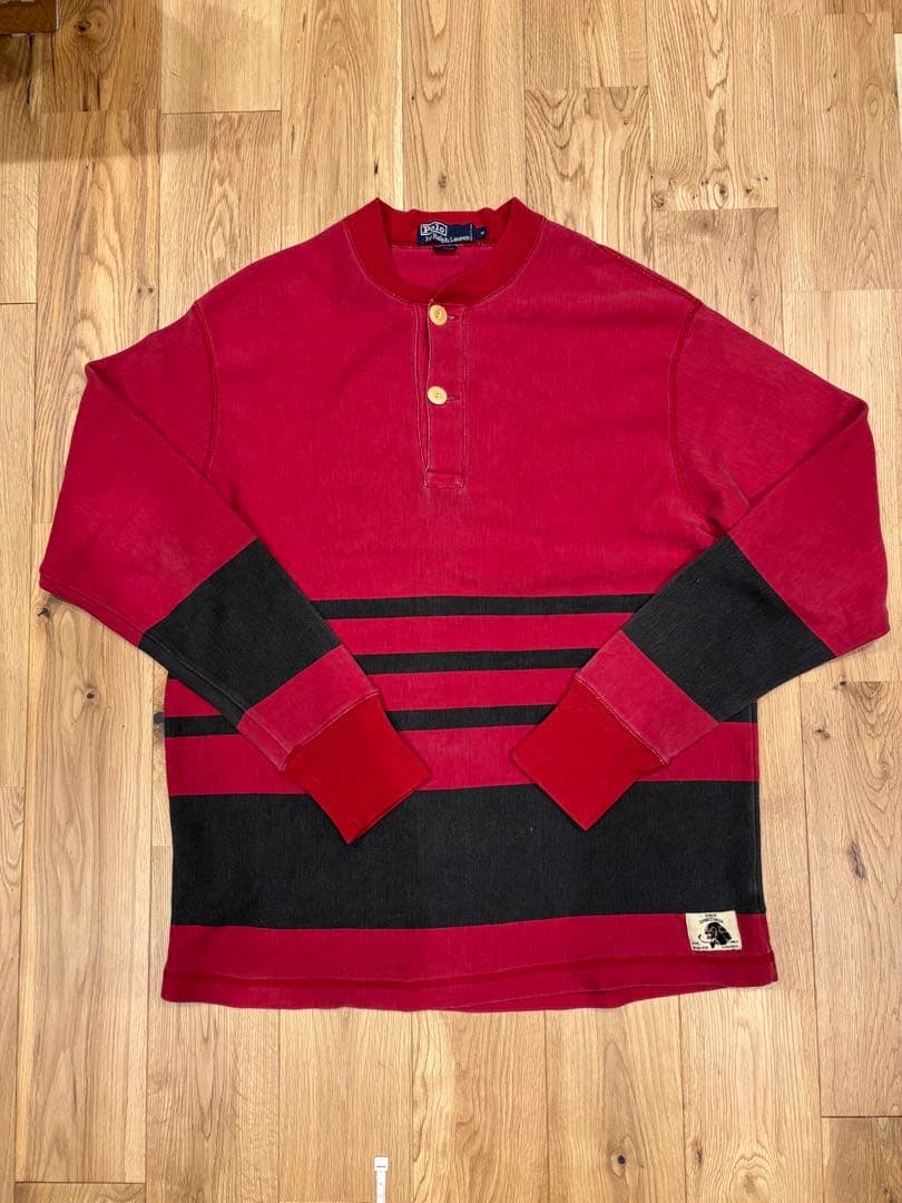ラルフローレン　ポロスポーツマン　ビンテージ　ラガーシャツ M 赤/黒