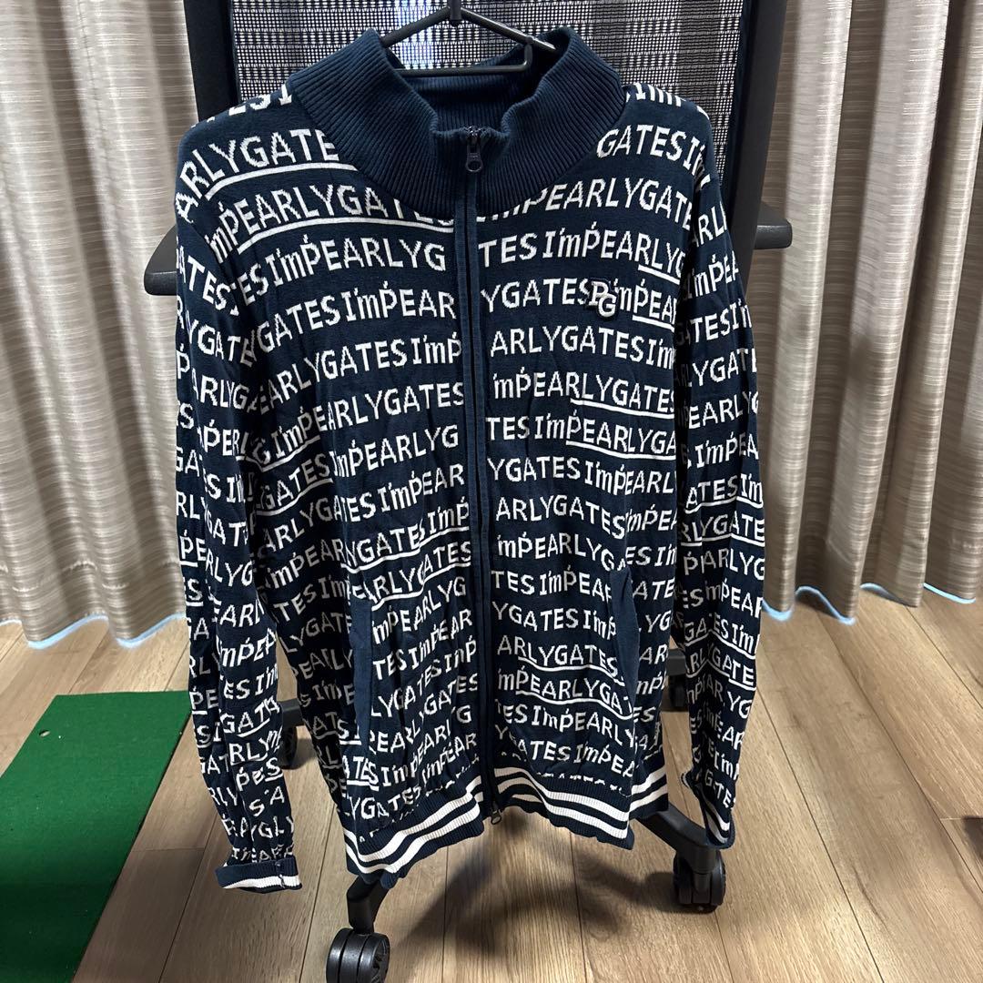 パーリーゲイツ ネイビー ロゴプリント ジップアップセーター