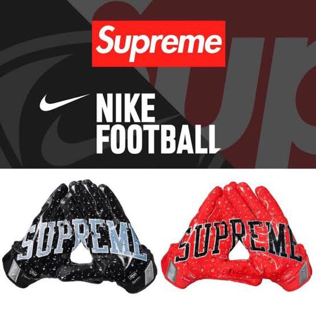 supreme NIKE コラボ　バッティンググローブ　アメフトグローブ　赤L