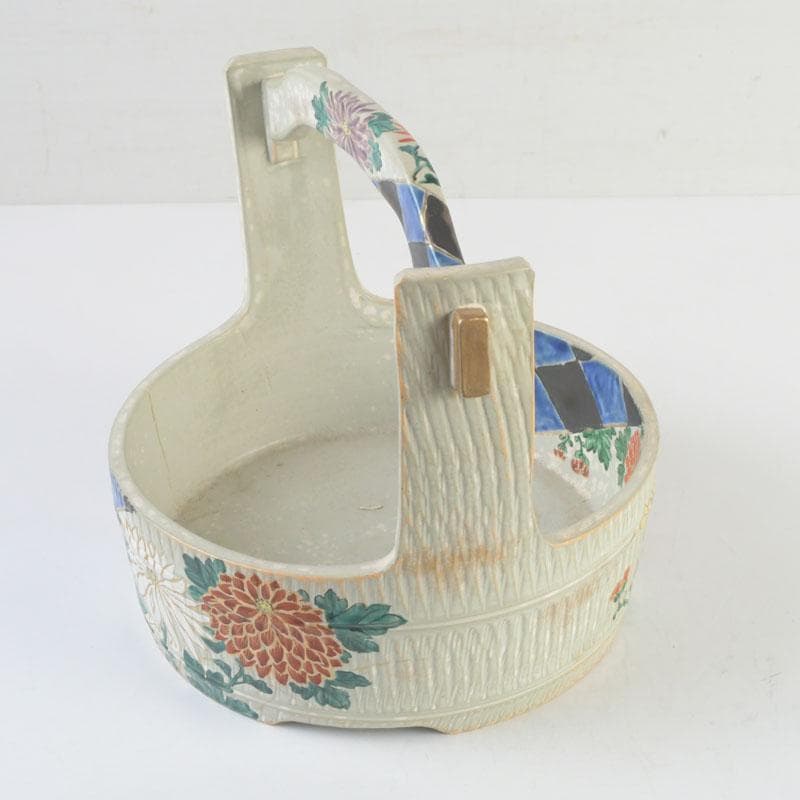 茶道具　陶斉作　色絵　花草文　手桶鉢　N　9817