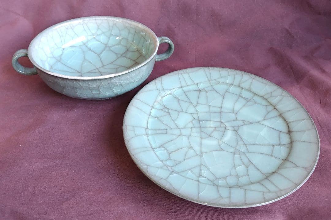 青瓷手付ボウル 青瓷七寸皿セット(未使用 新品同様)