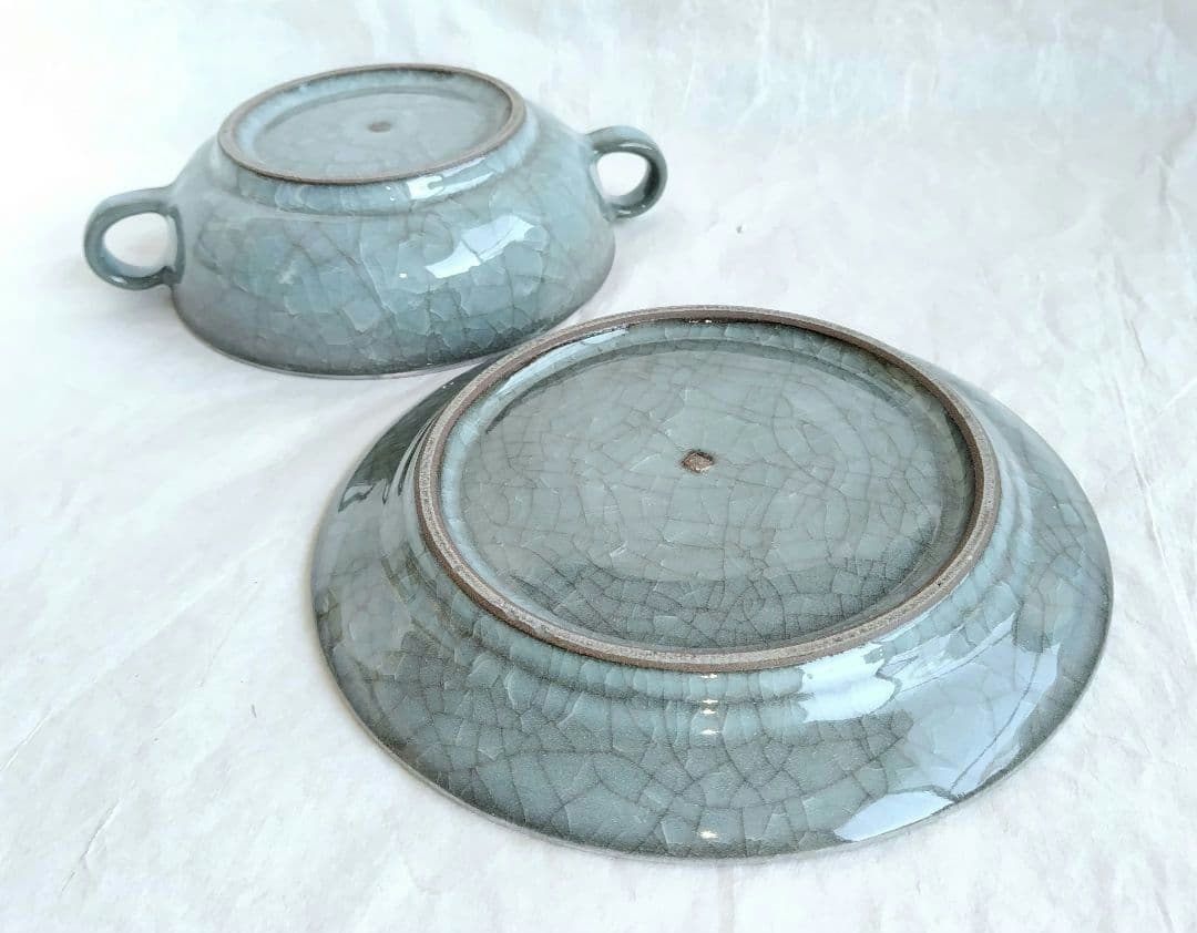 青瓷手付ボウル 青瓷七寸皿セット(未使用 新品同様)