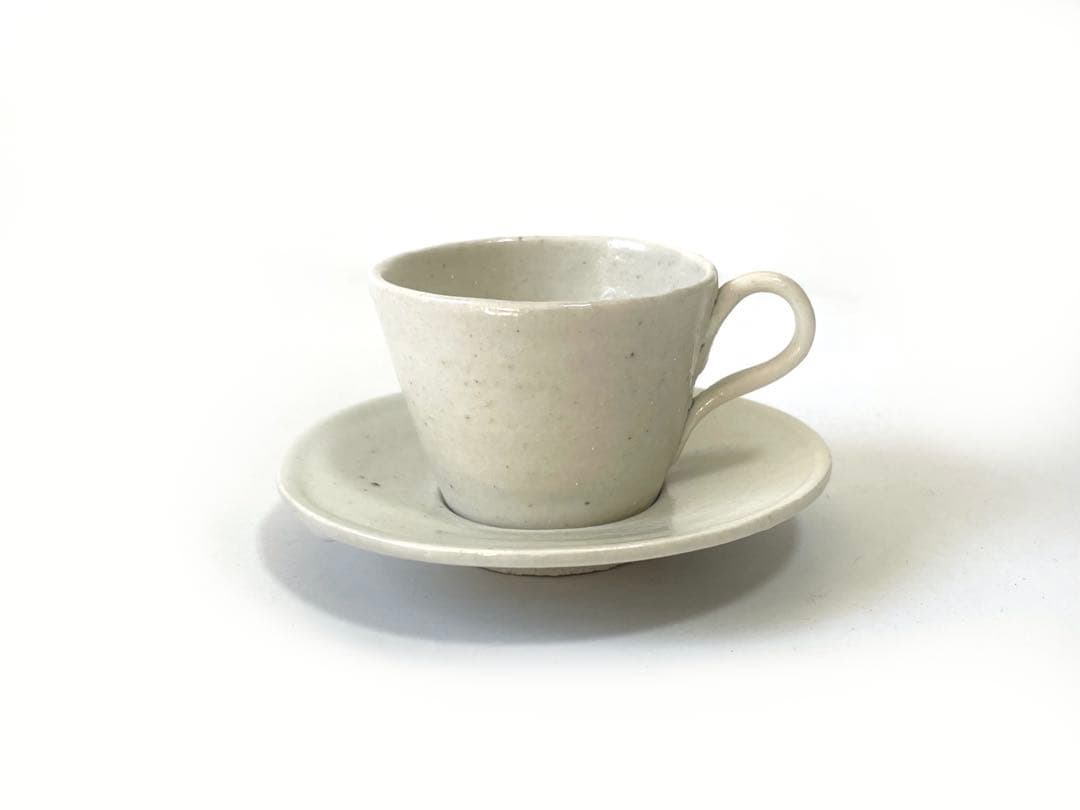 作家物　陶芸家　内田鋼一　白釉　 カップアンドソーサー　デミタス　銘あり