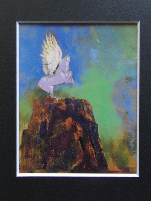 オディロン・ルドン、【ペガサス、岩上の馬】、希少画集画より