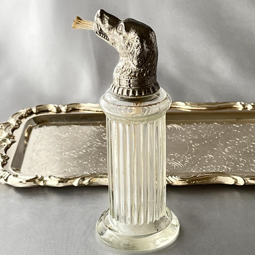 【英国】レトリバー テーブルシガーライター【シルバープレート / ガラス】犬