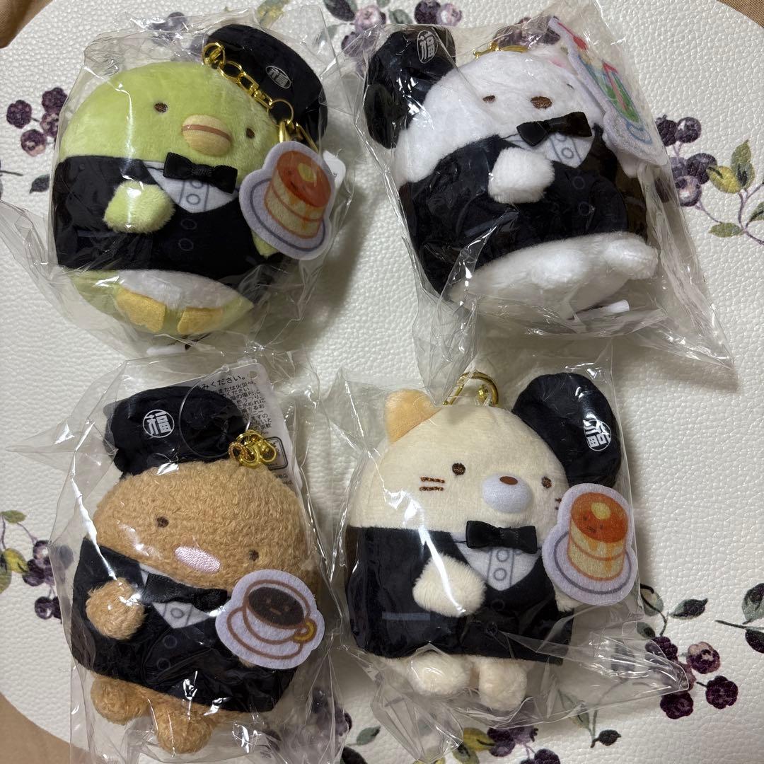 すみっコぐらし×丸福珈琲店　ぶらさげぬいぐるみキーホルダーセット