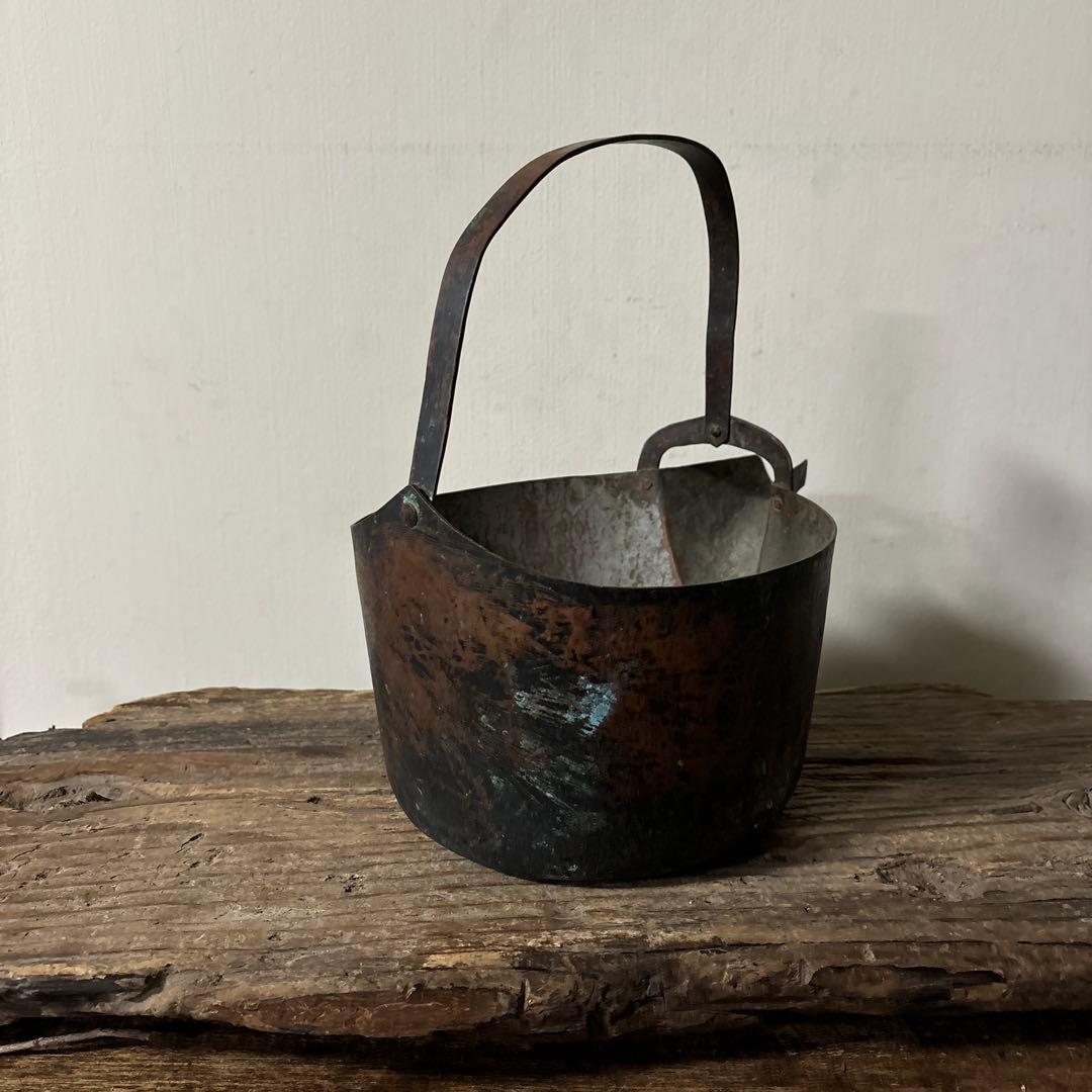 シャビー 古い片口銅鍋その④コッパーケトル　骨董　ガーデニング　古道具　検:李朝