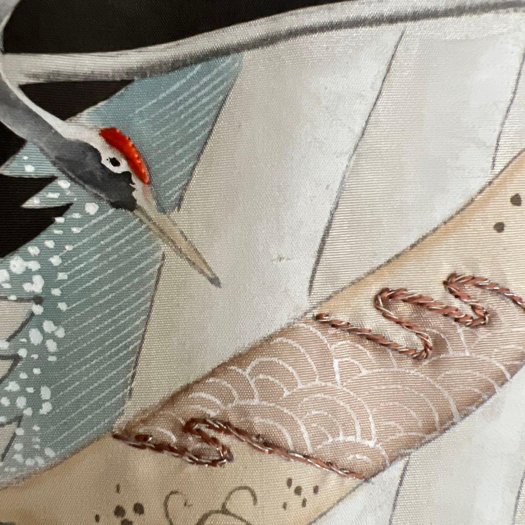 5502◆男の子アンティーク着物五つ紋宝船番鶴波手描き手刺繍時代古裂品格ある逸品