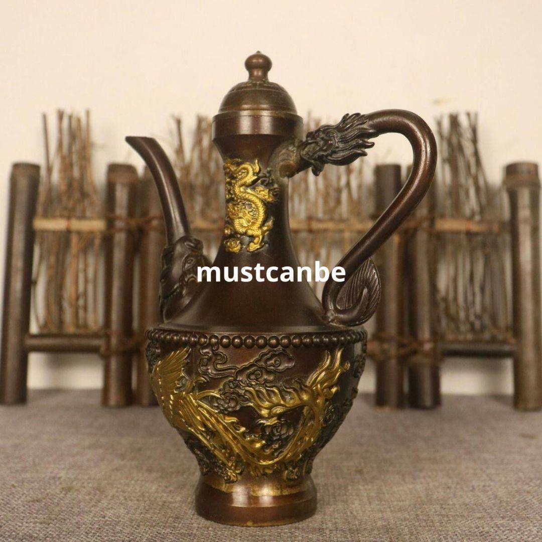 銅器 龍鳳壺 水筒 茶壺 酒壺 工芸品 置物