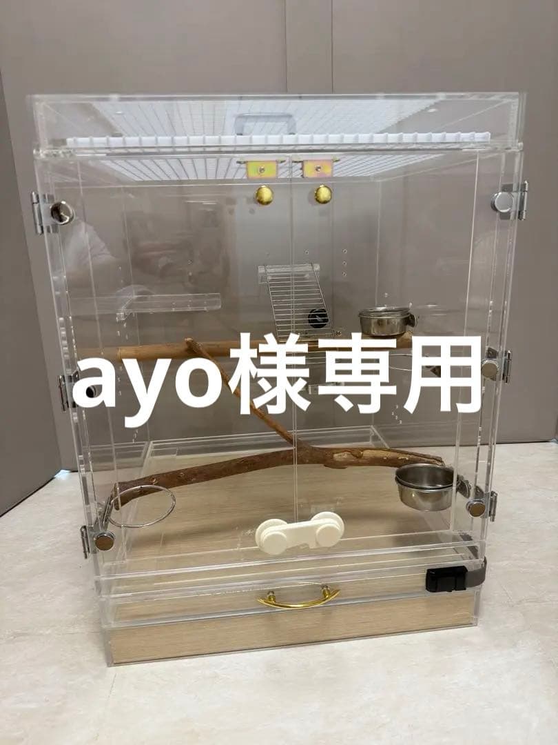 鳥カゴ　中型アクリル鳥用ケージ(エサカップ4つ、エサ付)