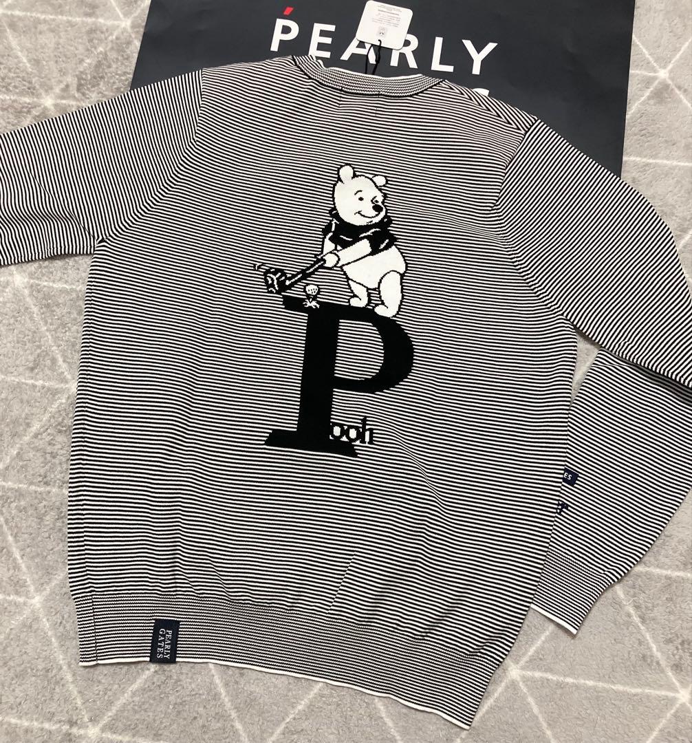 新品 パーリーゲイツ×Disney プー ボーダーニット(4)サイズM/白黒